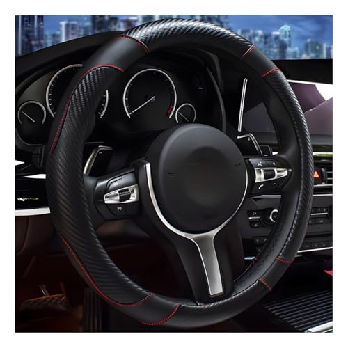 DXNQ Car Steering Wheel Cover, 15 Inch Carbon Fiber Leather Stitching Color Steering Wheel Protector, Anti-Slip Elastic Breathable Steering Wheel Cover Stylish Decor for Most Cars (Black) - color: Black