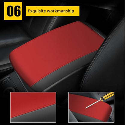 AOMSAZTO Armrest Covers for 2012-2015 Honda Civic Black with Red Leather - color: red