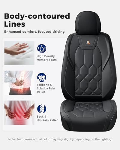 Huidasource Seat Covers Full Set, Universal Fit for Most Cars SUVs Trucks, Full Coverage Leather Car Seat Cover, Airbag, Cupholder Compatible, Seat Function Retain, Velcro Adjustable, Black - color: FS: Black, size: Full Set