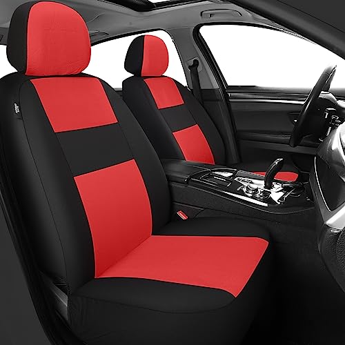 VarCozy Seat Covers for Car Front Pair, Breathable Cloth Front Car Seat Covers, Universal Cloth Seat Covers for SUV Sedan Van, Automotive Interior Covers, Airbag Compatible - color: Black&Red, size: Front Pair