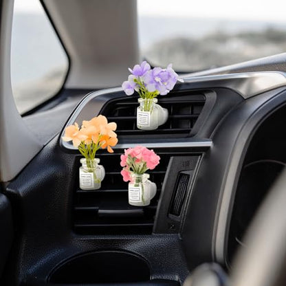 4 Pack Flowers Car Vent Clips, Cute Daisy Plants Vase Air Conditioning Outlet Clip with Fragrance Pads, Charm Scent Perfume Automotive Interior Decorations for Women