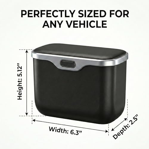 Car Trash Can with Lid - Leakproof Hanging Car Garbage Bin for Door & Seat Back - Waterproof Auto Trash Bag & Multifunctional Storage Organizer for SUV, Truck, Sedan (Black)