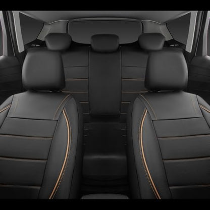 CAR PASS Universal FIT Piping Leather Car Seat Cover, for suvs,Van,Trucks,Airbag Compatible,Inside Zipper Design and Reserved Opening Holes (Full Set, Black and Beige) - color: Beige Black