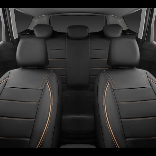 CAR PASS Universal FIT Piping Leather Two Front Seat Covers, Waterproof Faux Leather for SUV Sedan Van Truck, Airbag Compatible,Reserved Opening Holes for Headrest Covers. (Black and Beige) - color: Black Beige