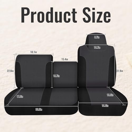 40/60 Split Bench Design Front Seat Cover for Isuzu NPR 1995-2005, Knitted Fabric with Soft Foam Lining, Breathable Seat Protector-Balck