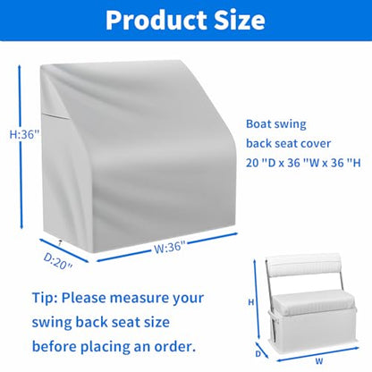 Waterproof Boat Swing Back Seat Cover, 600D Marine Grade Polyester Canvas Swingback Cooler Seat Cover,Grey