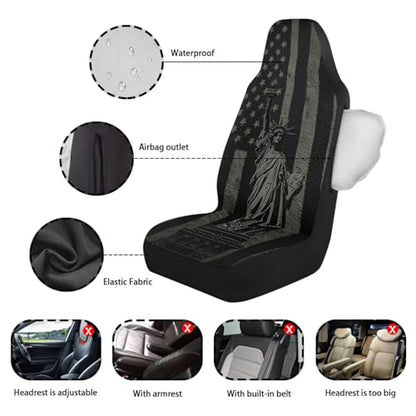 American Flag Printed 2 Pcs Car Seat Cover for Front Seats, Waterproof Car Front Seat Covers, All Weather Front Auto Seat Cushion Protector, Airbag Compatible, Universal Fits - color: Black and Gray - American Flag