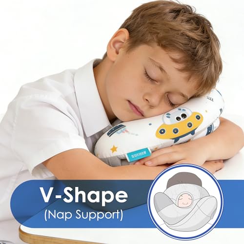 Cotton Kids Travel Pillow, Childs Neck Pillow for Car Airplane Seatbelt Pillow, Removable Pillowcase (Alien) - color: Alien