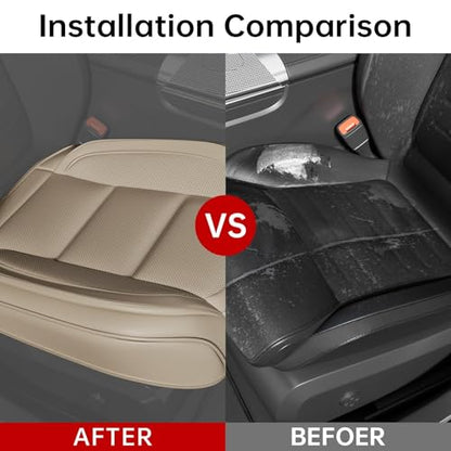 2Pcs Car Seat Cover Front PU Leather Seat Covers Universal Bottom Seat Covers for Most Vehicles,Sedan,Truck,SUV,21.26 inches in Length and 21.26 inches in Width (Beige-Front Bottom 2 Piece) - color: Beige-Front Bottom 2 Piece