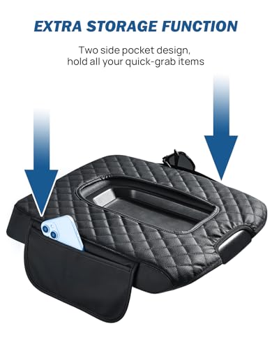 JOYTUTUS Center Console Cover Compatible with 2019-2025 2026 Silverado Sierra Jump Seat, Leather Arm Rest Armrest Cover for Car, Durable Middle Console Cover Replacement for Trucks, with 2 Pockets