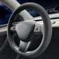 Suede car Steering Wheel Cover, Suitable for Tesla Model 3 /Model Y Steering Wheel Cover - color: Black-A
