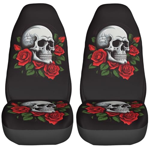 Dujiea Skull with Roses Car Front Seat Covers 2 Pcs Universal Auto Seat Covers Front Seats Only, Vehicle Bucket Seat Protectors Fit for Most Car SUV Sedan and Truck - color: Skull With Roses