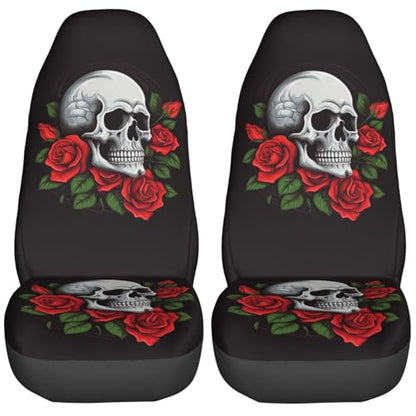 Dujiea Skull with Roses Car Front Seat Covers 2 Pcs Universal Auto Seat Covers Front Seats Only, Vehicle Bucket Seat Protectors Fit for Most Car SUV Sedan and Truck - color: Skull With Roses