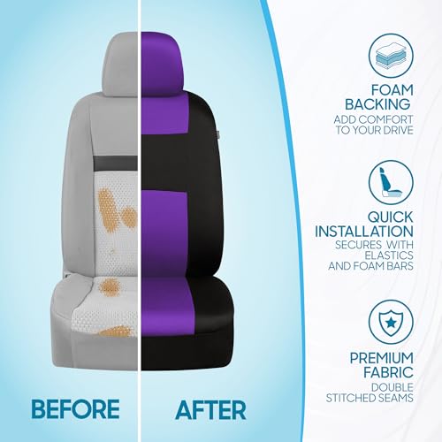 BDK PolyPro Car Seat Covers Full Set in Purple on Black, Front and Rear Split Bench Seat Covers for Cars, Easy to Install Car Seats Cover Set and Accessories for Auto Trucks Van SUV - Purple - color: Purple