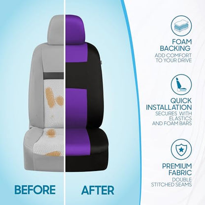 BDK PolyPro Car Seat Covers Full Set in Purple on Black, Front and Rear Split Bench Seat Covers for Cars, Easy to Install Car Seats Cover Set and Accessories for Auto Trucks Van SUV - Purple - color: Purple