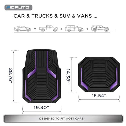 PIC AUTO Heavy Duty Rubber Floor Mats, Purple Aluminum Film Car Mats Set, Front and Rear Car Mats with Anti-Slip Backing, All Weather Protection, Trim-to-Fit for Automotive SUV, Sedan, Van - color: Purple