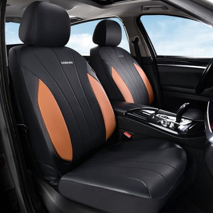 Coverado Car Seat Covers Full Set, Automotive Front and Rear Seat Covers, Leather Car Seat Covers Full Set 5 Seats, Airbag-Compatible, Brown Seat Covers for SUV Sedan Truck - color: Black-brown, size: FullSet