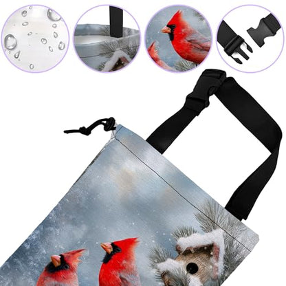 Car Trash Bag Hanging Winter Cardinal Car Trash Can for Back Seat Waterproof Car Garbage Can with Adjustable Straps and Drawstring for Car Accessories Vehicle Travelling Camping - color: Winter Cardinal