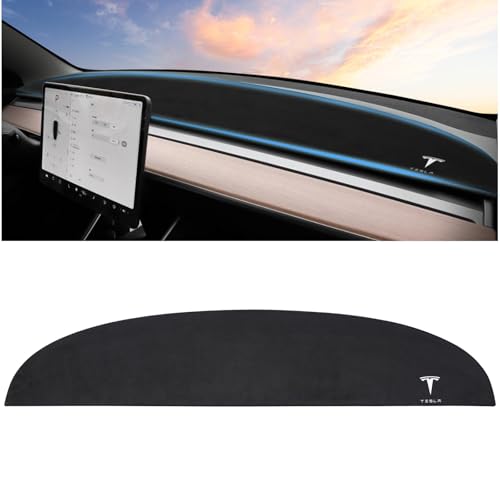 2025 Dashboard Cover for Tesla Model Y Dashboard and Glare Protection，not fit for Model Y Juniper 2025 (Model Y, White Logo, 2021-2024)