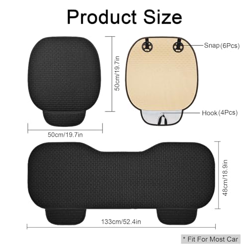 Car Seat Covers, Car Seat Cushion, 2 Pcs Car Seat Pads Mat for Auto, Bottom Driver Car Seat Protector, Universal Seat Covers for Cars, Breathable Anti-Slip, for Most Cars (Black 2 Front+1 Back)