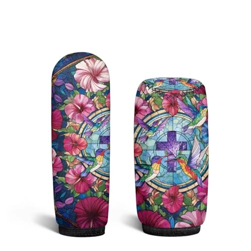 Hibiscus Hummingbird Cross Pattern 2 Pcs Car Handbrake Cover Set with Gear Shift Cover, Washable Auto Handbrake Grip Cover Stretchy Car Accessories Universal Fit for SUV Sedan Van - color: Hibiscus Hummingbird Cross