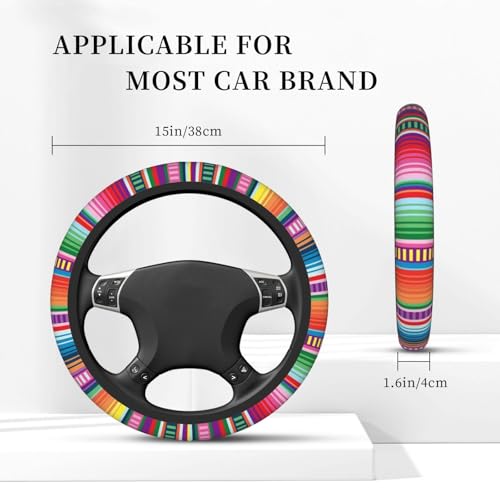 Mexican Blanket Serape Stripe Pattern Colorful Car Steering Wheel Cover,Non-Slip Elastic Neoprene-Sweat Car Accessories,Universal 15 Inch Fit Auto, Vans Trucks,Suvs, Truck - color: Mexican Serape