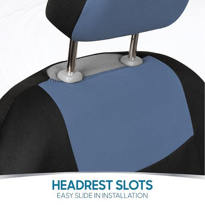 BDK PolyPro Car Seat Covers Full Set in Blue Gray on Black, Front and Rear Split Bench Seat Covers for Cars, Easy to Install Car Seats Cover Set and Accessories for Auto Trucks Van SUV - Blue Gray - color: Blue Gray