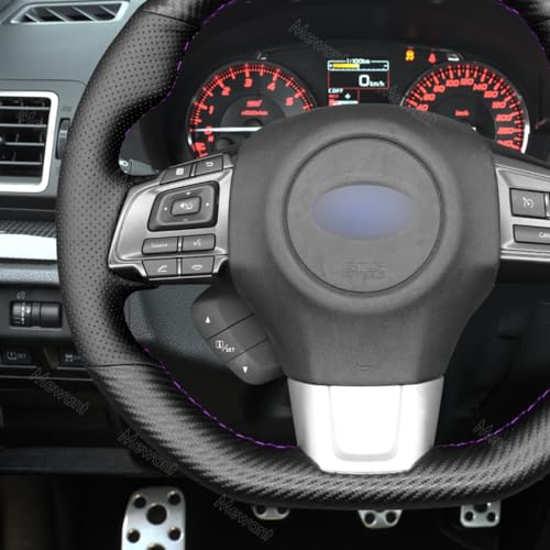 MEWANT Matte Carbon Fiber&Genuine Leather Steering Wheel Cover for Subaru WRX 2015-2021 / WRX STI 2015-2021 Steering Wheel Cover Accessories - color: 33：Matte Carbon Fiber&Real Leather
