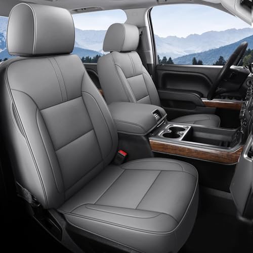 Coverado Silverado Seat Covers Full Set, Faux Leather Car Seat Covers Fit for Chevy Silverado GMC Sierra 2007-2013 & 2019-2026 1500, 2020-2026 2500HD 3500HD Crew Double Extended Cab(Gray) - color: Gray, size: FullSet(2007-2013&2019-2025)