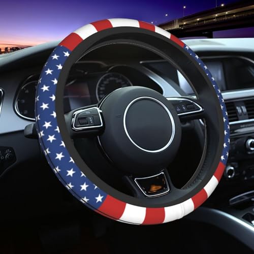 American Flag USA Steering Wheel Cover Car Accessories Cute for Women Girls Girly Universal 15 Inch Neoprene Auto Interior Decor Anti Slip Car Truck Protector - color: Black39
