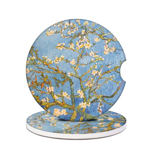 Car Cup Holders Coasters - Almond Tree Blossom Absorbent Ceramic Coaster,Van Gogh Drink Cup Holder Coasters, Auto Interior Accessories for Women & Men Pack of 2 - color: Almond Tree Blossom