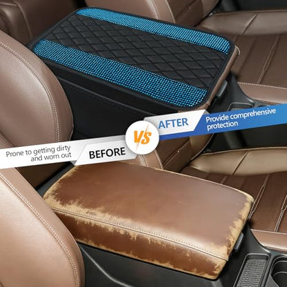 Bling Leather Car Center Console Cover, 12.2"×7.48" Crystal Rhinestone Automotive Arm Rest Cover with Side Pockets, Universal Vehicle Armrest Protector, Interior Car Accessories (Sky Blue) - color: Sky Blue