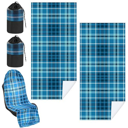 Hahafelt Car Seat Towel Covers with Storage Bag, 63 x 32 Inch Universal Non Slip Waterproof Sweat Protector for Car Truck, Gym Swimming Running, Machine Washable(2 Pack,Blue Plaid) - style: Blue Plaid