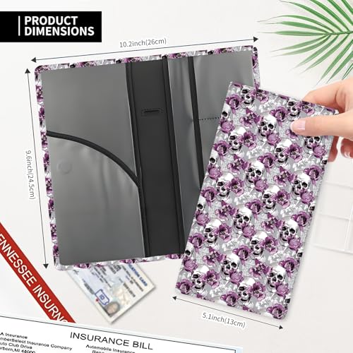 Leather Car Registration and Insurance Card Holder, Cute Car Accessories Vehicle Glove Box Car Organizer for Documents, Cards, License Cool Skull Flowers - color: Cool Skull Flowers