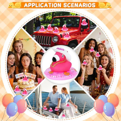 1pc Flamingo Rubber Duck with Cowboy Hat, Sunglasses, Gold Chain & Swim Ring - Dashboard Duck for Car, Home Office Desk, Party Gift for Adults - color: Style19