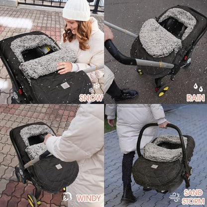 ACRABROS Car Seat Cover Baby: Winter Infant Carseat Canopy for Boy Girl Newborn, Zipper Peeping Window, Warm Cozy Cold Weather Waterproof Fitted, Black - color: Black