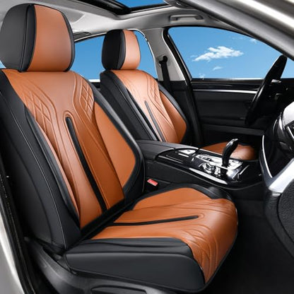 Huidasource Black Brown Front Seat Covers, Universal Fit for Most Cars SUV Trucks, Full Coverage Nappa Leather Seat Cover, Airbag, Velcro Adjustable, Seat Function Retain - color: FR: Black&Brown, size: Front