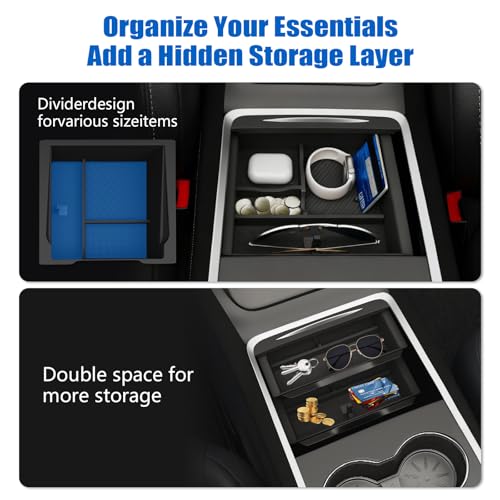 Center Console Organizer Fit For Tesla Model Y Juniper（2025-2026）& Model 3 Highland （2024-2026） Double Layer Silicone Slide Smoothly New Model Y/3 Accessories, 5 Pcs