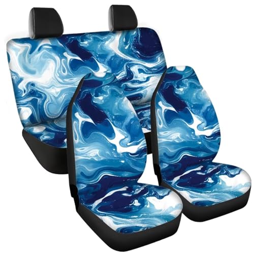 Howilath Seats Cover Protector Blue Marble Stripe Print Car Front Back Seat Cushion Cover Anti-Slip Interior Accessories Easy to Install - color: Blue Marble Stripe