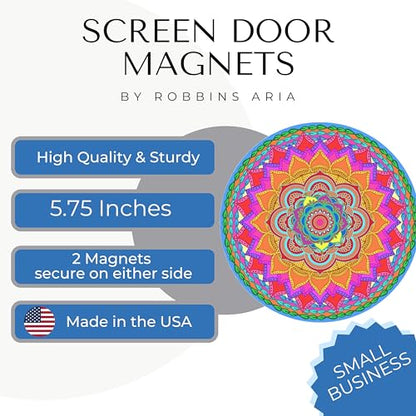 Screen Door Magnets Double Sided – Keep People, Kids, and Dogs from Running into a Screen Door. Saver - Robbins Aria Rainbow Mandala - color: Rainbow