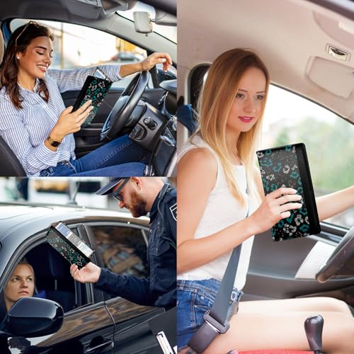 Car Registration and Insurance Holder with Magnetic Closure, Universal Document Organizer for License, Insurance Cards & Glove Box Storage (Leopard-Green and Silver) - color: Leopard-Green and Silver