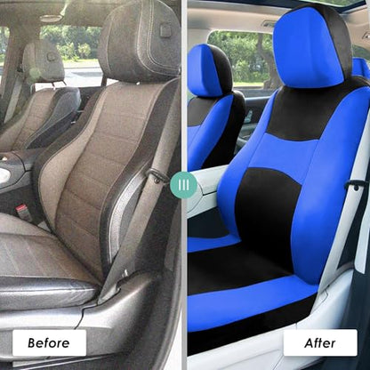 FH Group Light & Breezy Cloth Car Seat Covers, 7 Seater Three Row Set- Airbag & Split Ready -Universal for Cars Trucks and SUVs Blue/Black - color: Blue