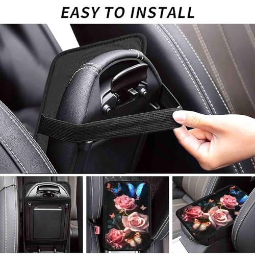 Universal Car Center Console Cushion Pad, Blue Butterfly Pink Rose Soft Waterproof Car Center Console Cover Auto Armrest Seat Box Cover Protector for Most Vehicle SUV Truck Car - color: Blue Butterfly Pink Rose