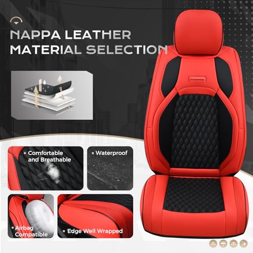 Coverado F250 Car Seat Covers Full Set, Leather Waterproof Automotive Seat Covers for Cars, SUVs, Pickup Trucks, Fits 2015-2026 F150 SuperCrew, 2017-2026 F250 F350 F450 Crew Cab, Red - color: Red, size: FullSet