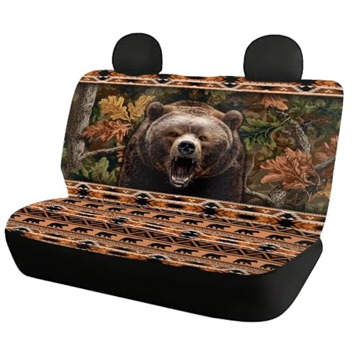 WELLFLYHOM Aztec Bear Car Seat Covers Rear Bench Seat Cover Tribal Forest Car Accessories Blue Universal Rear Seats Protective Cover for Trucks SUV - color: Aztec Bear Print