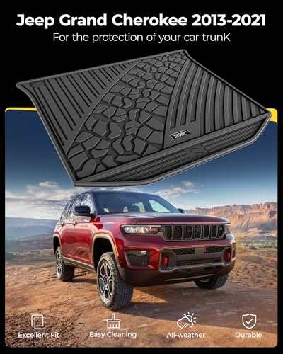 3W Cargo Liner Fit for Jeep Grand Cherokee 2013-2021/ Grand Cherokee WK 2022 2023(Non L) TPE All Weather Custom Fit Heavy Duty Trunk Mat, Black - size: Jeep Grand Cherokee 2013-2021 Cargo Liner