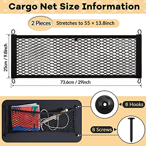 Frienda 2 Pieces Stretchable Small Cargo Net Pocket Storage Mesh Net Elastic Automotive Storage Pouch with 8 Pieces Mounting Screws and Hooks for Truck Car SUV Boats(29 x 9.8 Inches) - size: 29 x 9.8 Inches
