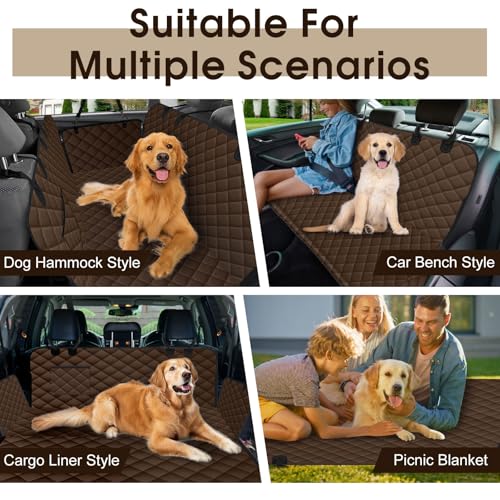 Waterproof Dog Car Seat Cover for Back Seat - Durable, Scratch Proof Pet Hammock with Nonslip Design & Storage Pockets, Fits Cars, SUVs, Trucks - L, Coffee/Black