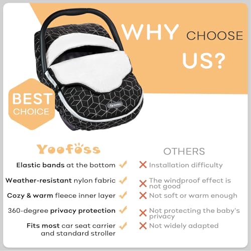 Yoofoss Baby Car Seat Cover Winter Carseat Canopies Cover to Protect Baby from Cold Wind, Super Warm Plush Fleece Baby Carrier Cover for Infant Boys Girls (Black) - color: Black