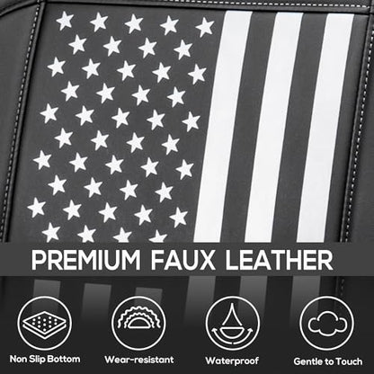 Premium PU Leather American Black Flag Seat Covers Front 2 Seat Set, Universal Fit for Trucks, Cars & SUVs Scratch Resistant Car Seat Protector & Premium Patriotic Auto Accessories（Vertical Flag） - color: Vertical Flag